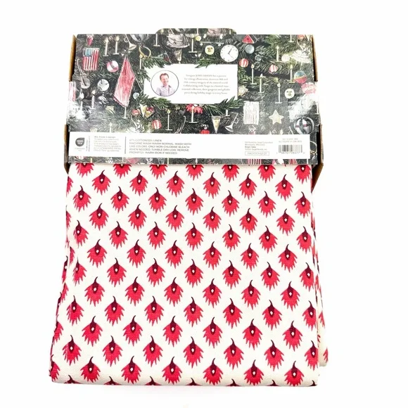 John Derian for Target 84"x60" Red Leaf-Like Print on Cream Table Cloth NWT - Picture 9 of 10